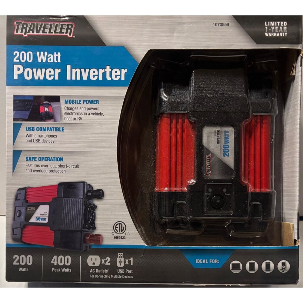 Traveller‎ 200 Watt Power Inverter With USB & AC Outlets For Vehicle Boat Or RV